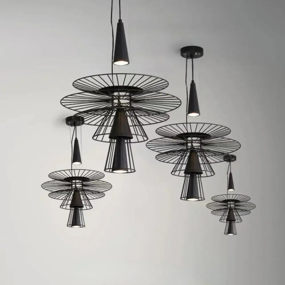 Modern black & gold circular iron pendant light dining room