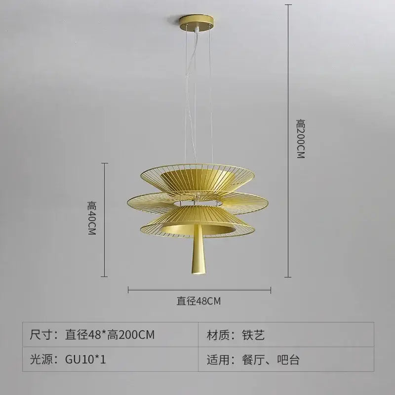 Modern black & gold circular iron pendant light dining room