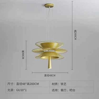Modern black & gold circular iron pendant light dining room