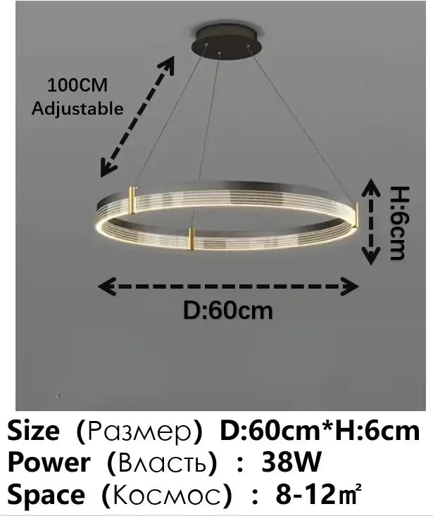 Modern black & gold circular pendant light living room led rings