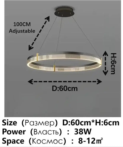 Modern black & gold circular pendant light living room led rings