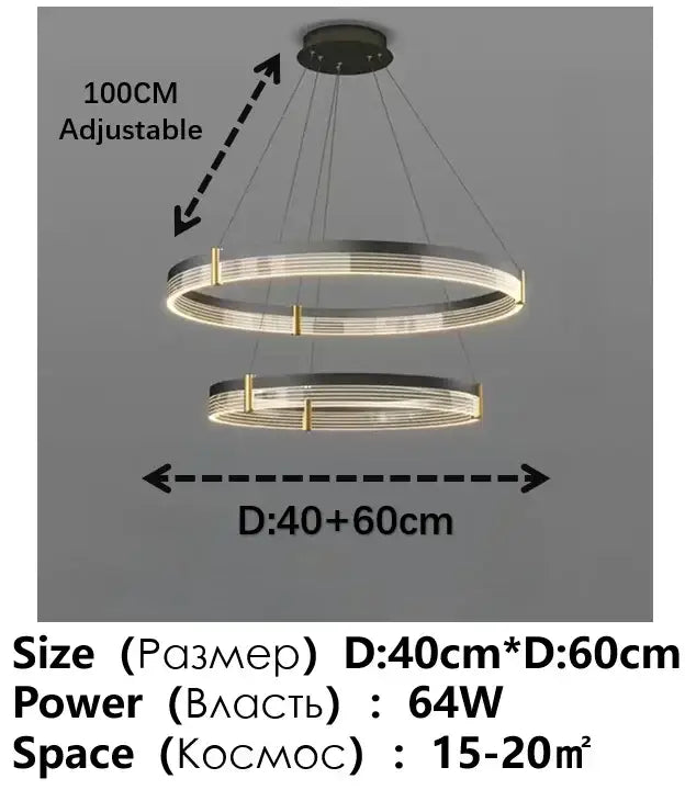 Modern black & gold circular pendant light living room led rings