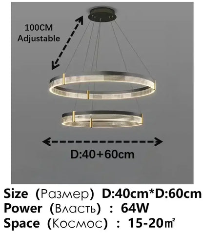 Modern black & gold circular pendant light living room led rings