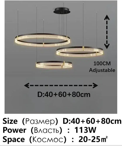 Modern black & gold circular pendant light living room led rings