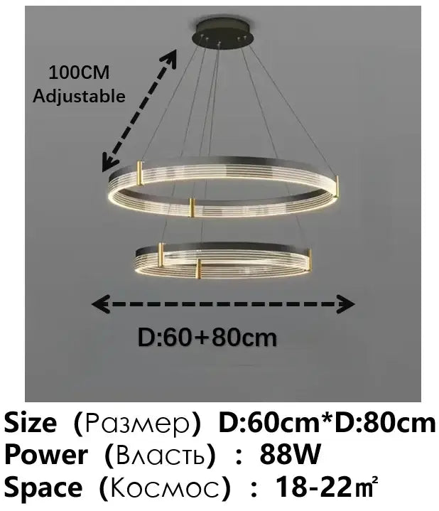 Modern black & gold circular pendant light living room led rings