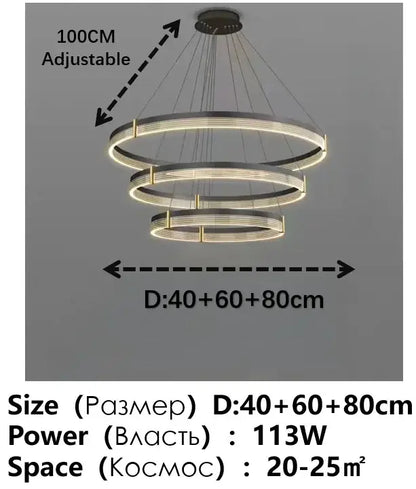 Modern black & gold circular pendant light living room led rings