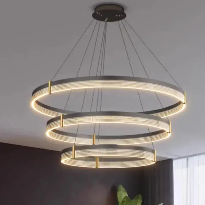 Modern black & gold circular pendant light living room led rings
