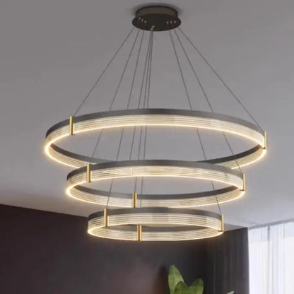 Modern black & gold circular pendant light living room led rings