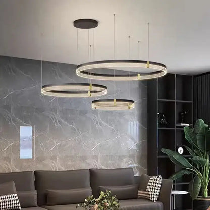 Modern black & gold circular pendant light living room led rings