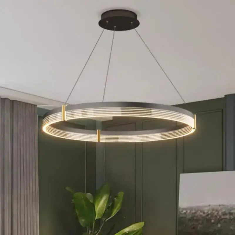 Modern black & gold circular pendant light living room led rings