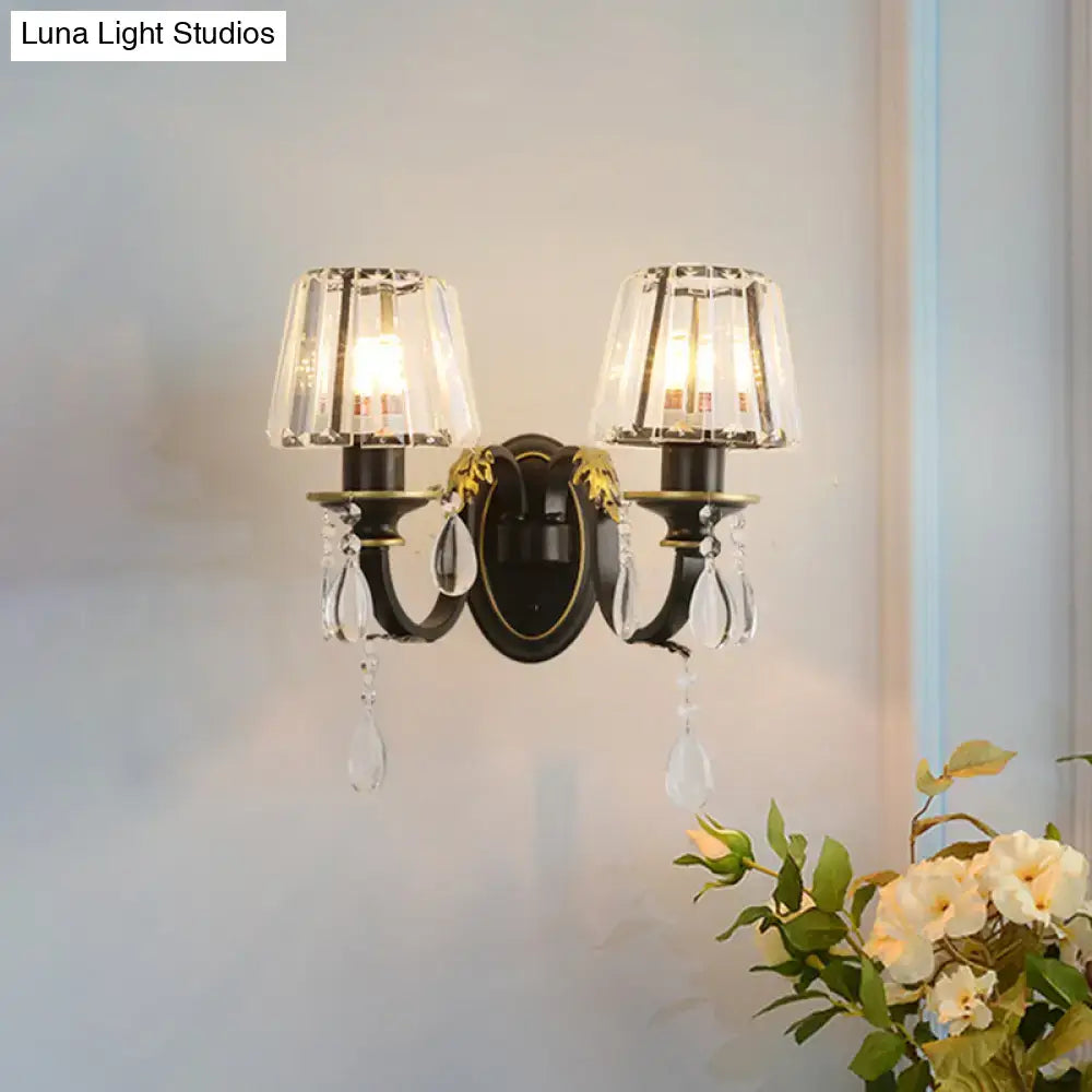 Modern black & gold conical crystal wall lamp living room