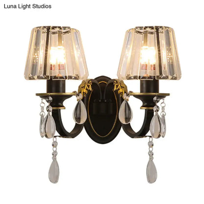 Modern black & gold conical crystal wall lamp living room