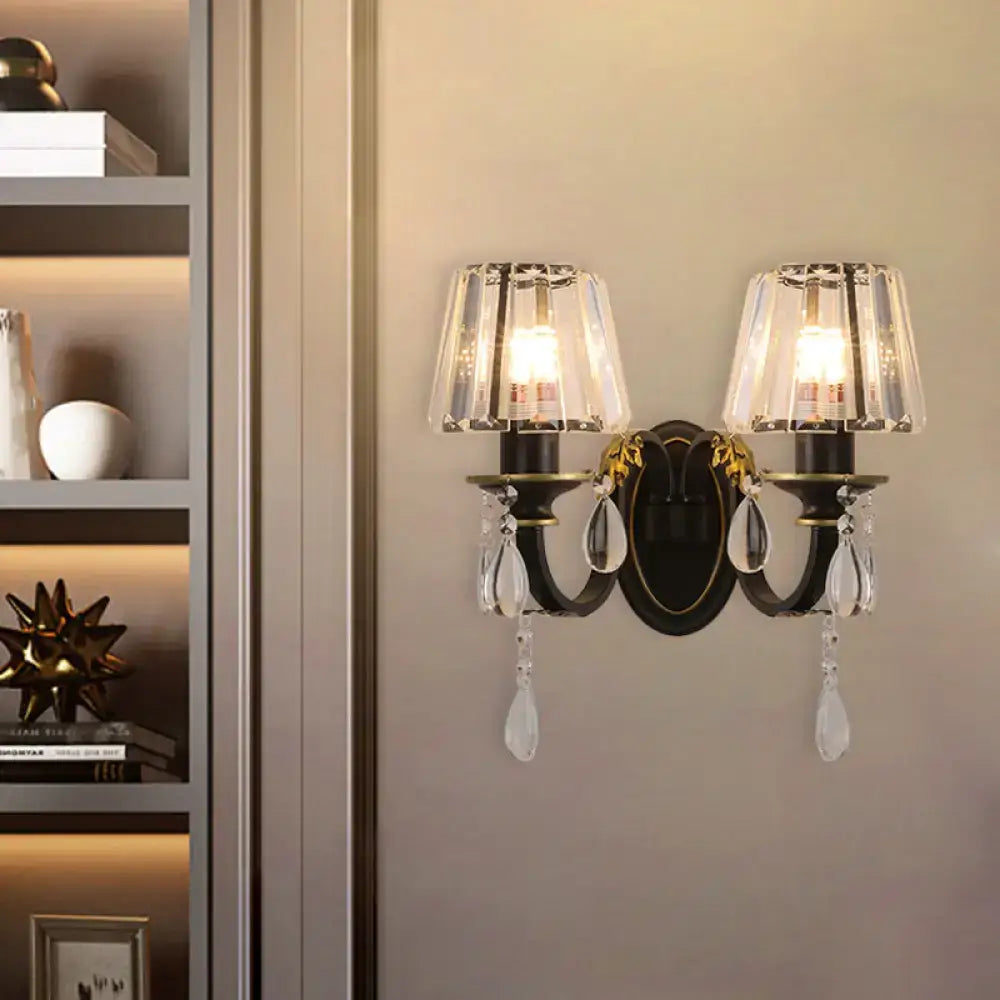Modern black & gold conical crystal wall lamp living room