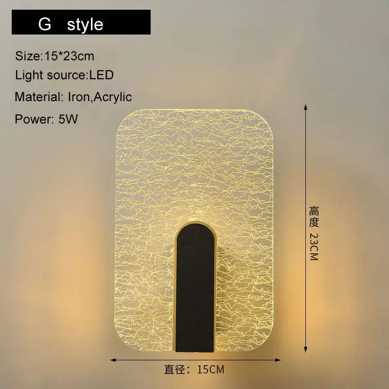 Modern black & gold crackled glass led wall lamp bedroom light