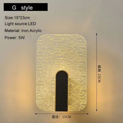 Modern black & gold crackled glass led wall lamp bedroom light