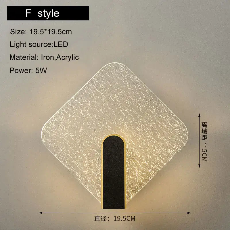Modern black & gold crackled glass led wall lamp bedroom light