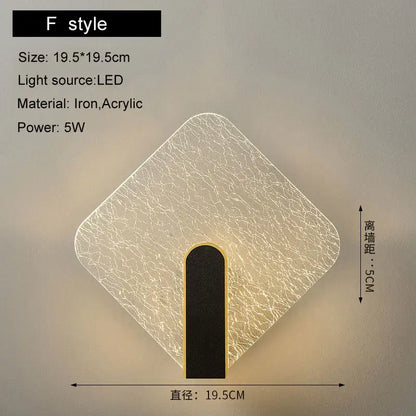 Modern black & gold crackled glass led wall lamp bedroom light