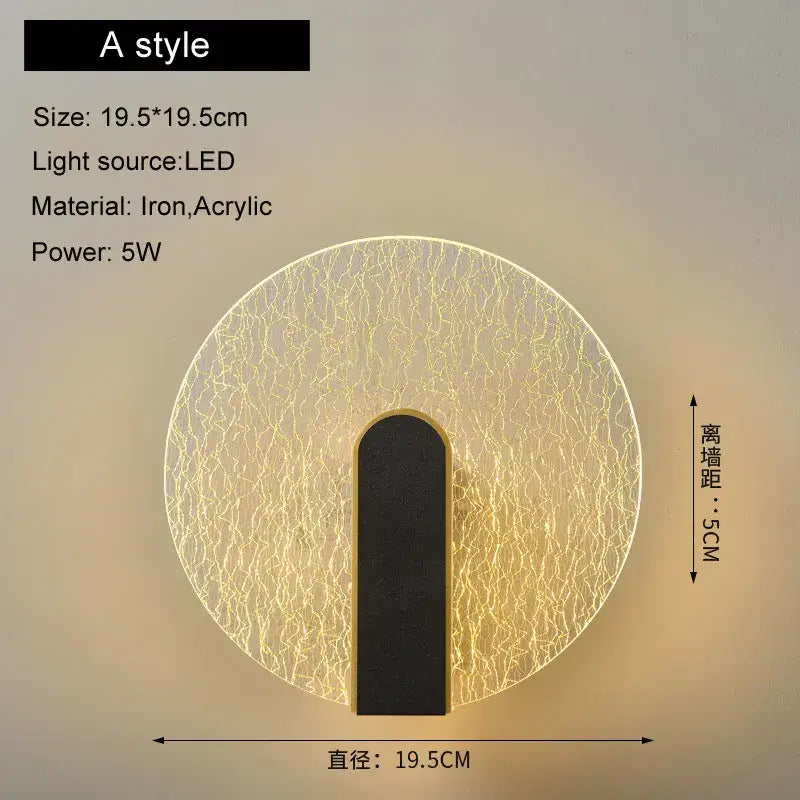Modern black & gold crackled glass led wall lamp bedroom light