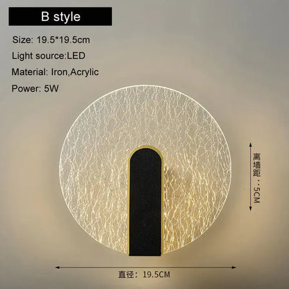 Modern black & gold crackled glass led wall lamp bedroom light
