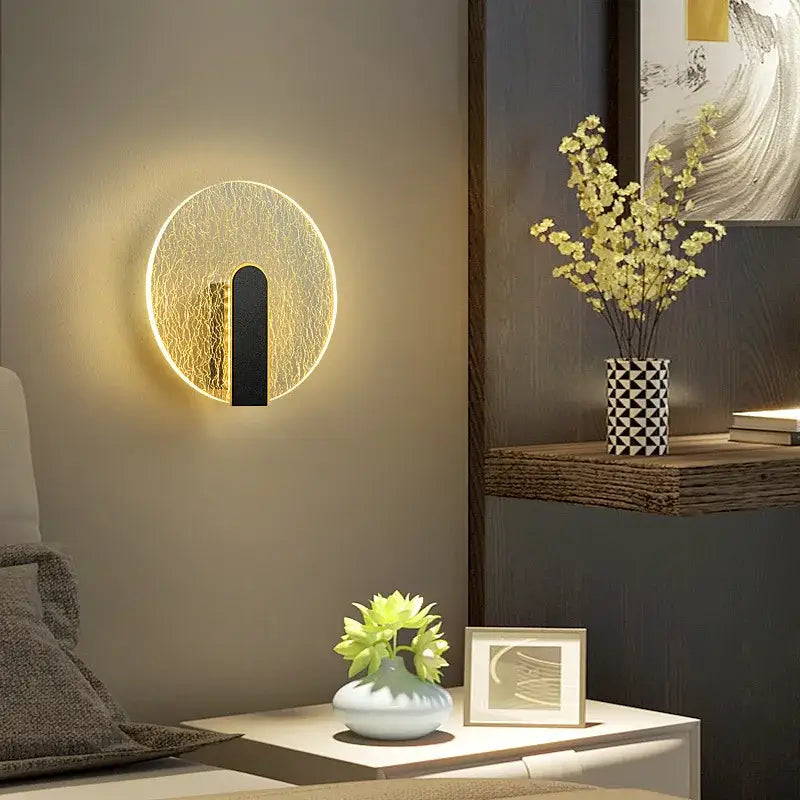 Modern black & gold crackled glass led wall lamp bedroom light