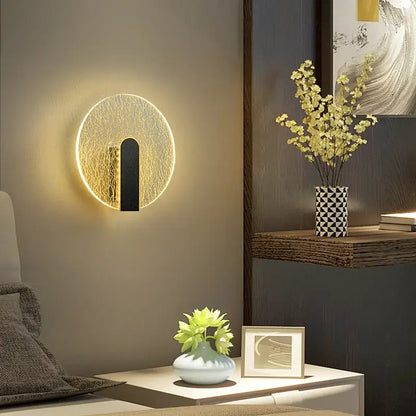 Modern black & gold crackled glass led wall lamp bedroom light