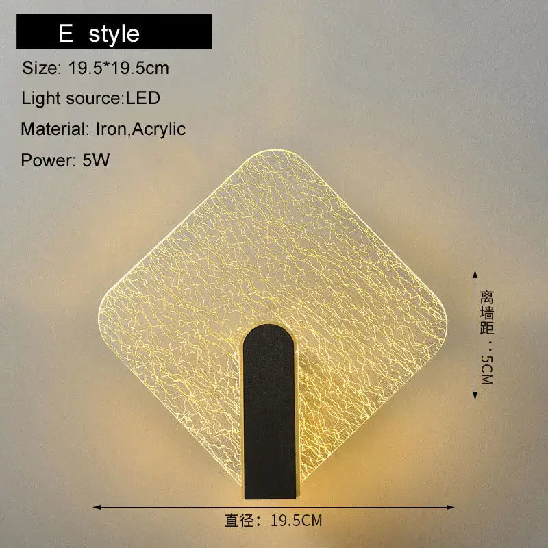 Modern black & gold crackled glass led wall lamp bedroom light