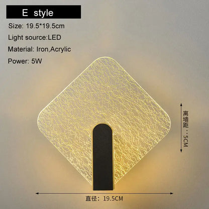 Modern black & gold crackled glass led wall lamp bedroom light