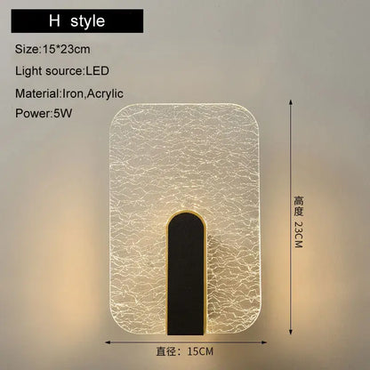 Modern black & gold crackled glass led wall lamp bedroom light