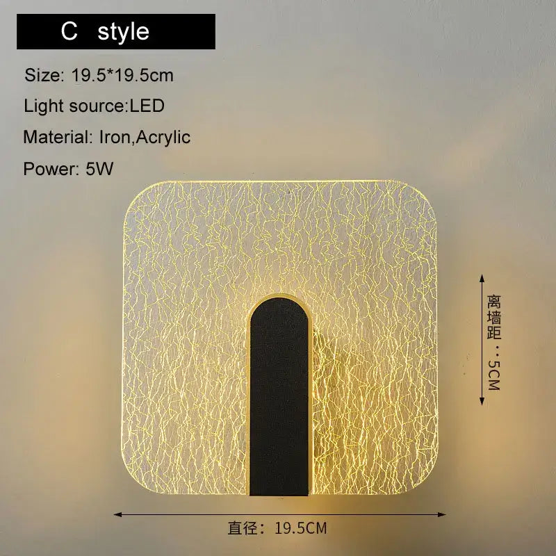 Modern black & gold crackled glass led wall lamp bedroom light