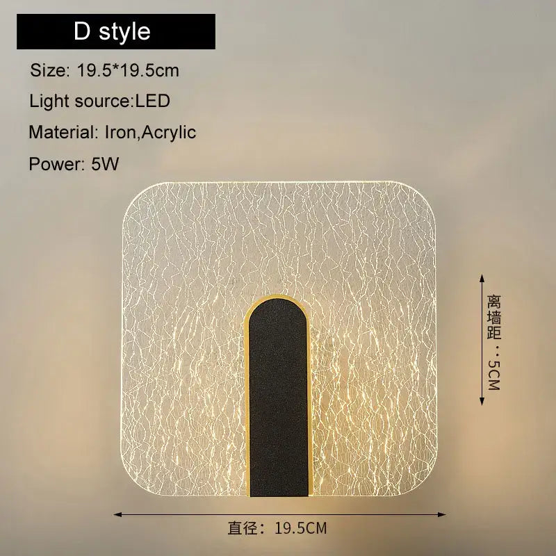 Modern black & gold crackled glass led wall lamp bedroom light