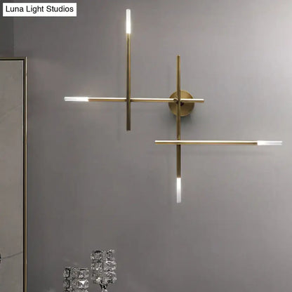 Modern black & gold crossed lines led wall light bedroom fixture