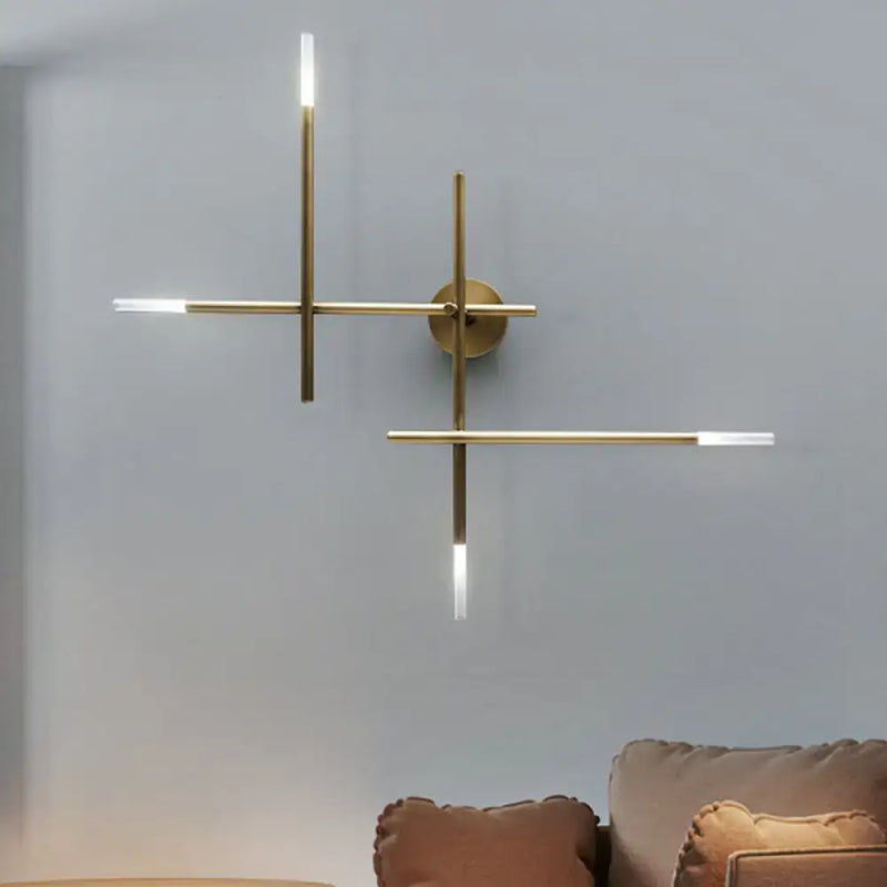 Modern black & gold crossed lines led wall light bedroom fixture
