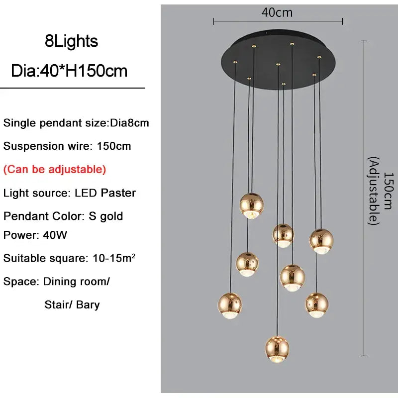 Modern black & gold crystal ball pendant light for living room