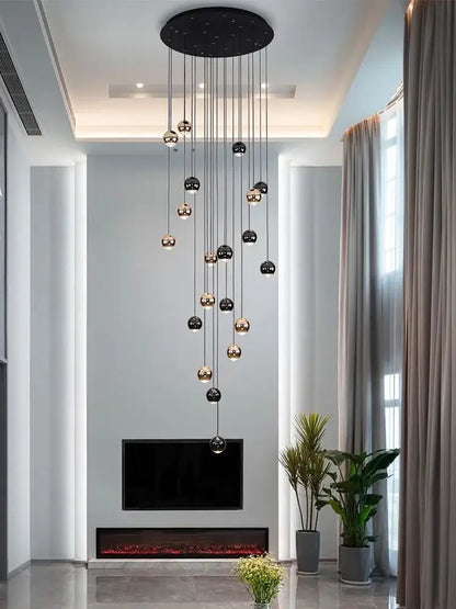 Modern black & gold crystal ball pendant light for living room