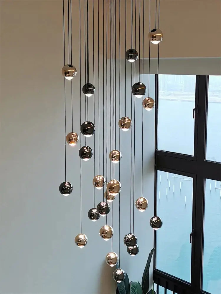 Modern black & gold crystal ball pendant light for living room