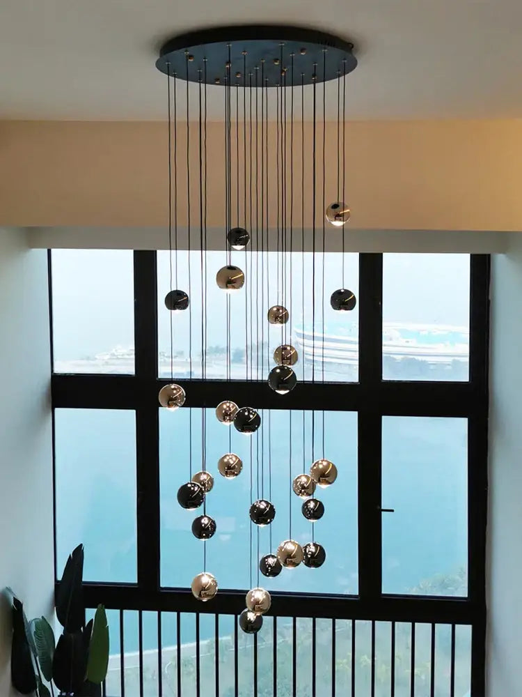 Modern black & gold crystal ball pendant light for living room