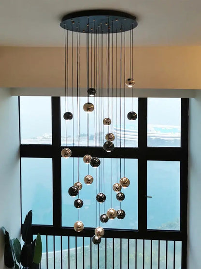 Modern black & gold crystal ball pendant light for living room
