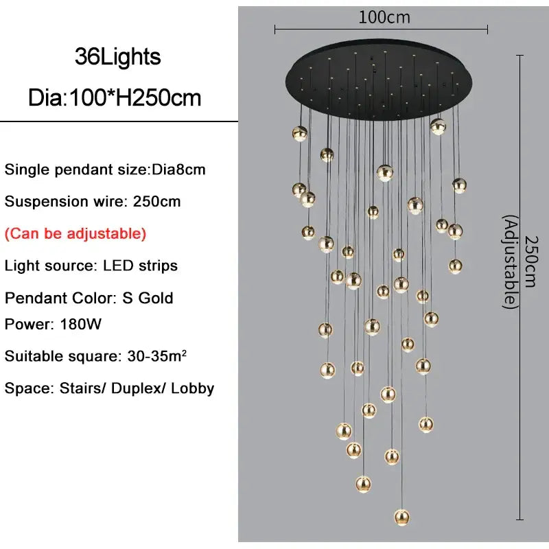 Modern black & gold crystal ball pendant light for living room
