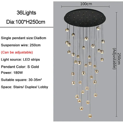 Modern black & gold crystal ball pendant light for living room