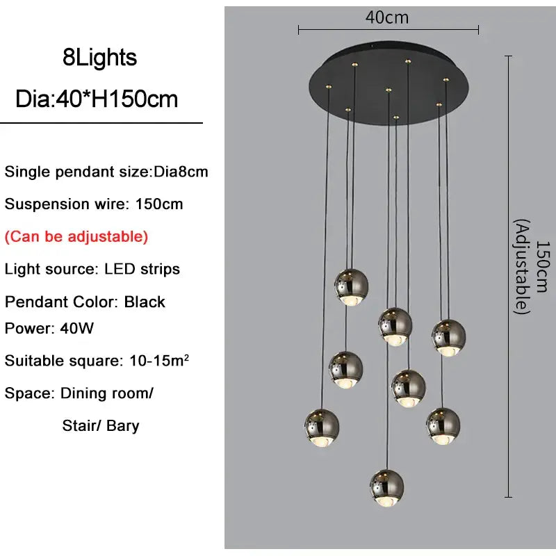 Modern black & gold crystal ball pendant light for living room