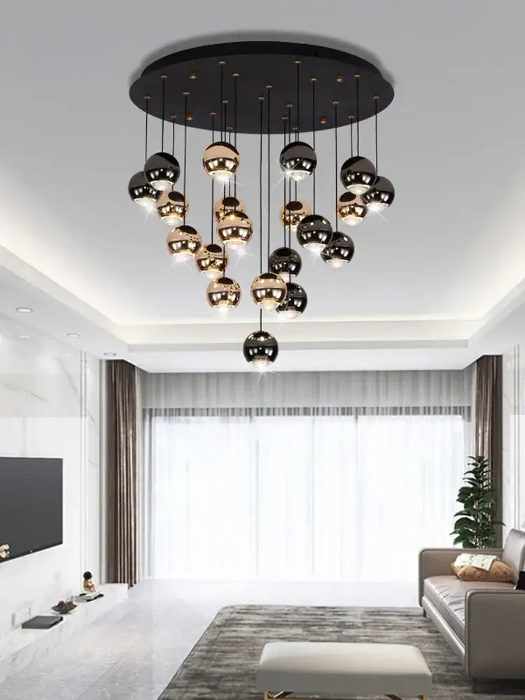 Modern black & gold crystal ball pendant light for living room