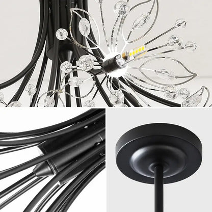 Modern black & gold crystal bouquet pendant light dining room