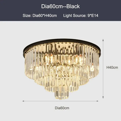 Modern black & gold crystal ceiling chandelier living room light
