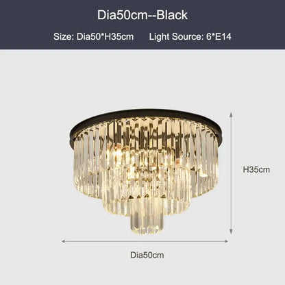 Modern black & gold crystal ceiling chandelier living room light