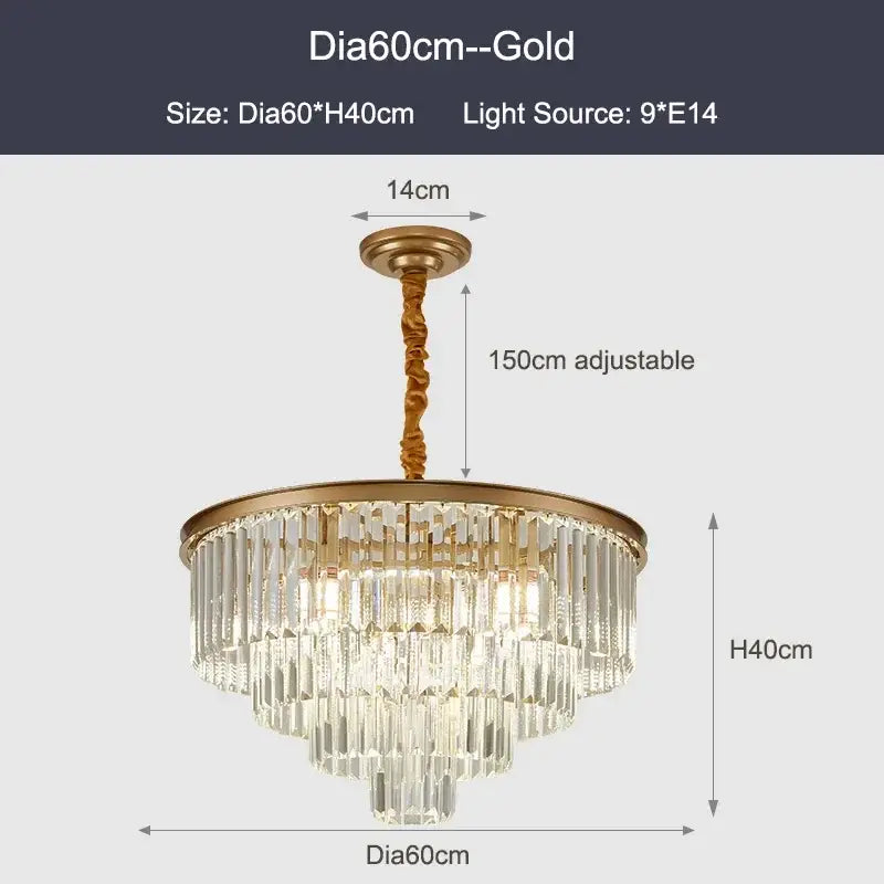 Modern black & gold crystal ceiling chandelier living room light