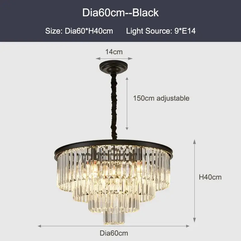 Modern black & gold crystal ceiling chandelier living room light