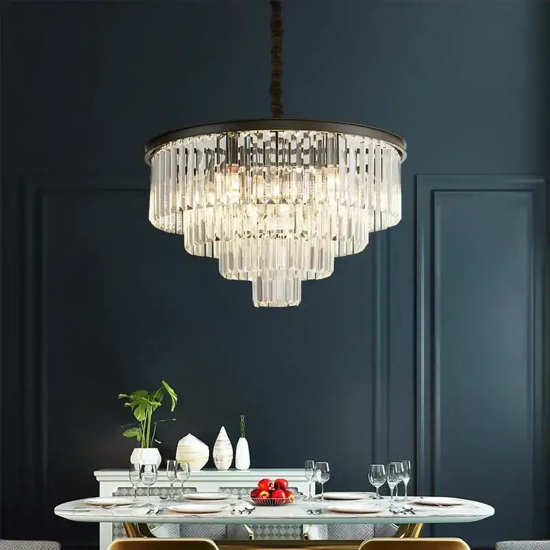 Modern black & gold crystal ceiling chandelier living room light