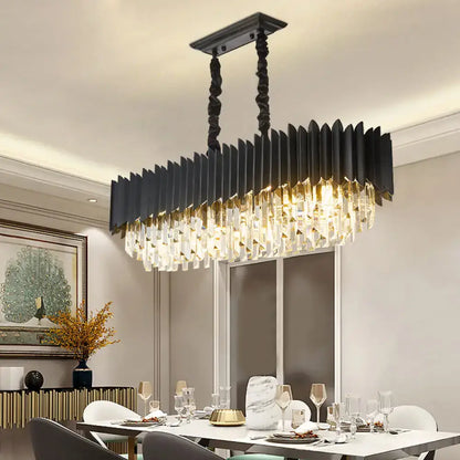 Modern black & gold crystal chandelier dining room rectangular light