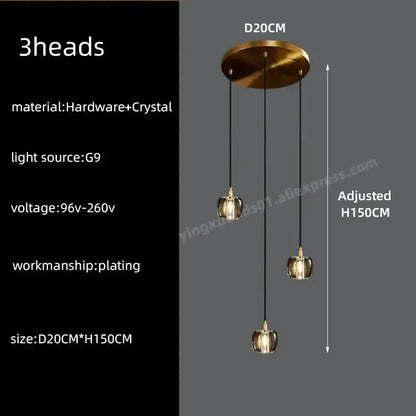 Modern black & gold crystal chandelier led staircase pendant light