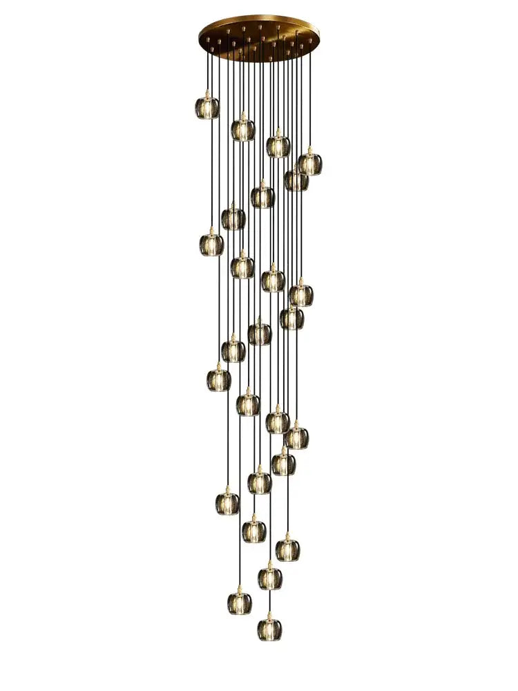 Modern black & gold crystal chandelier led staircase pendant light